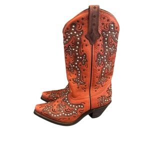NEW‎ Rockin Country Rust Orange Red Embelished Leather Western Boots 7.5
